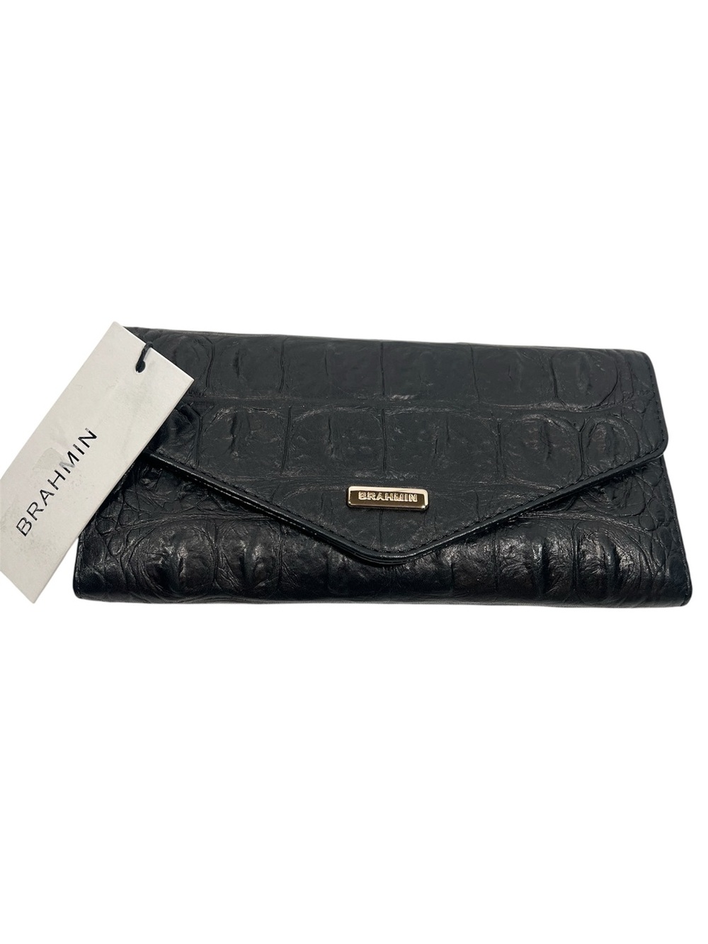 Brahmin Veronica Matte Black Bergen Croc Embossed Leather Wallet NWT